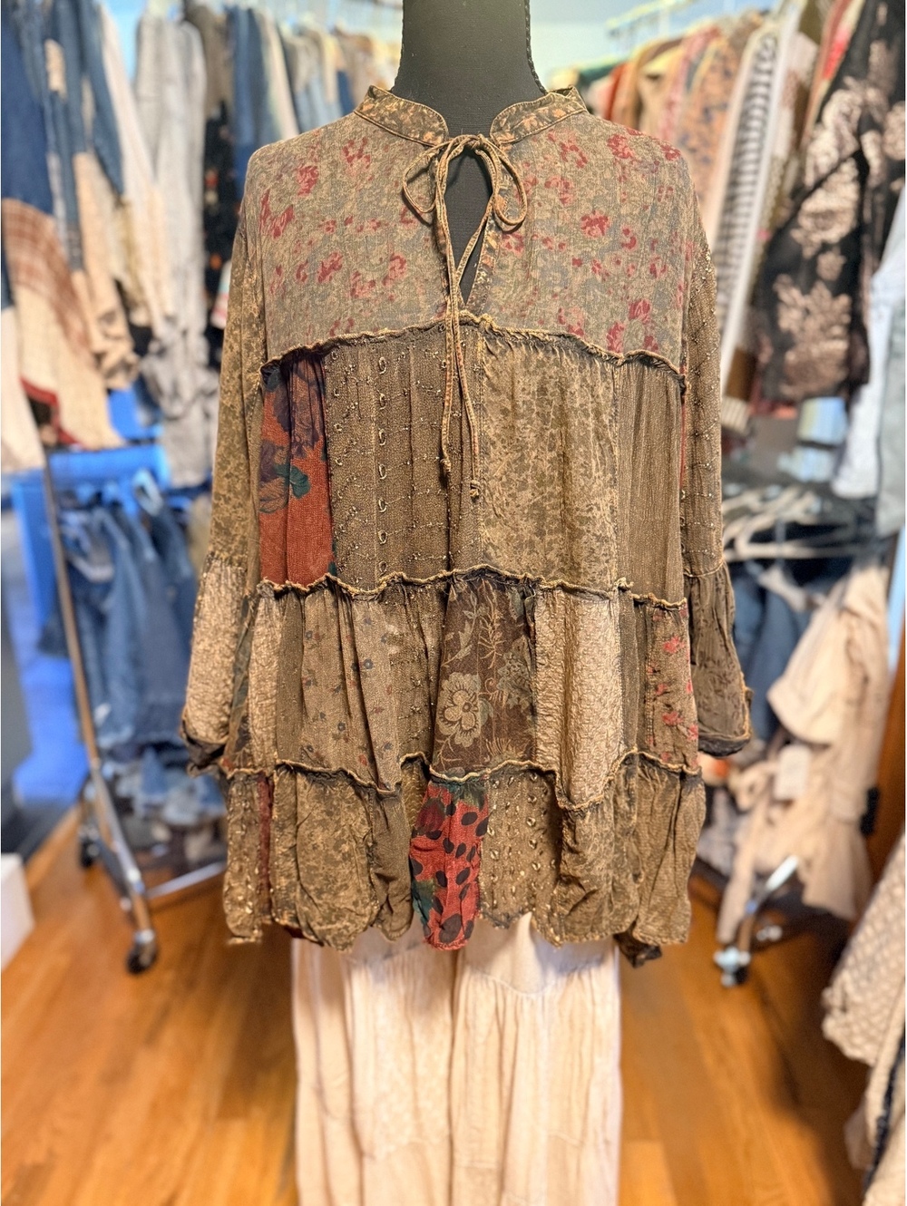 YOUNG THREADS Amber Patchwork Boho Jhabla Tunic Top NWT XL